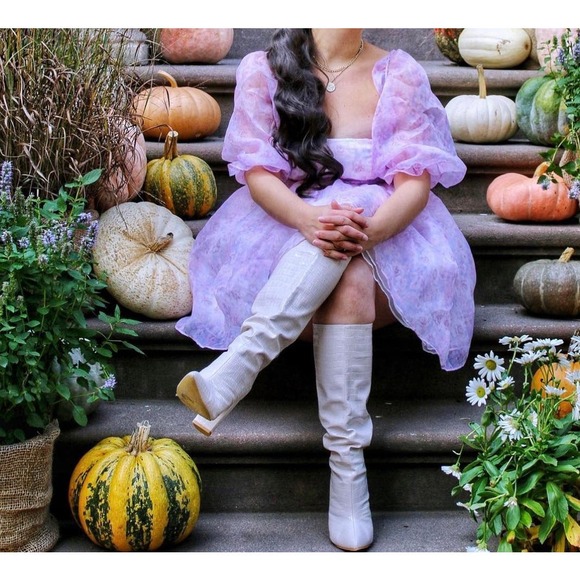 Fanciful Doll Floral Organza Mini Babydoll Dress Purple Pink Size Small - Picture 14 of 15